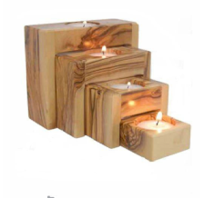 Olive wood tealight holder set of 4 PCS