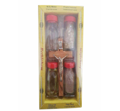 A set of olive wood cross with 4 holy land elements