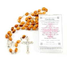 Olive wood chain rosary beads with holy soil centerpiece