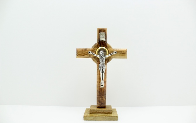 Catholic cross with crucufix and earth in middle,with base