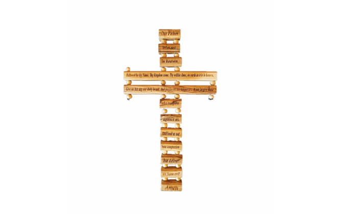 Olive wood Lord prayer cross