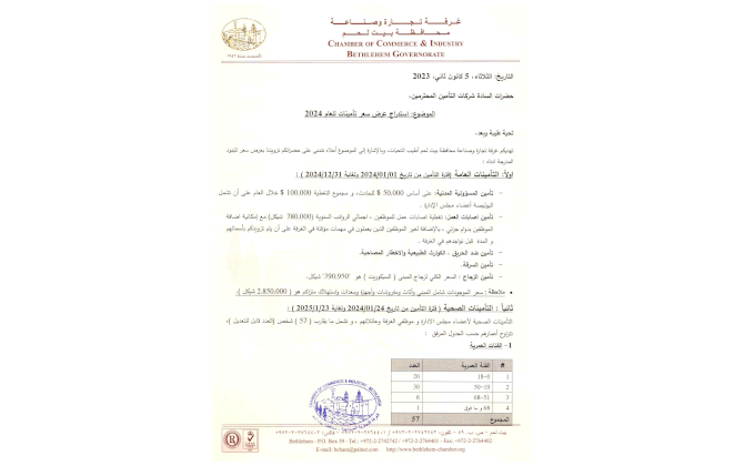 دعوة استدراج عرض سعر تأمينات الغرفة للعام 2024 