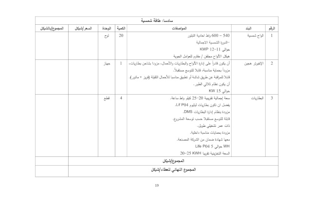 إعلان عطاء توريد أجهزة ومعدات كهربائية وصناعية ومستلزمات متنوعة